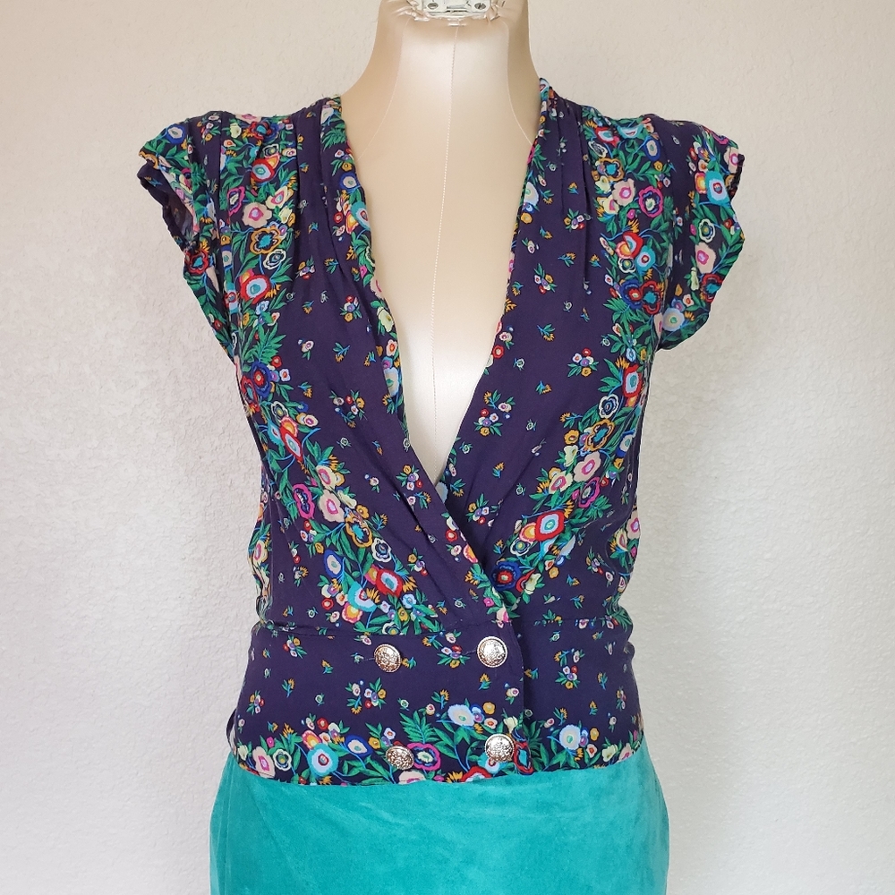 Blue & Floral Vintage style top